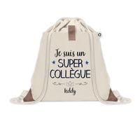 Sac à dos avec pochette Teddy Super Collègue | Sac de Sport et Gym avec cordelettes en Toile | Idée Cadeau Collègue Noël Anniversaire | Sac Doudou