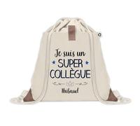 Sac à dos avec pochette Thibaud Super Collègue | Sac de Sport et Gym avec cordelettes en Toile | Idée Cadeau Collègue Noël Anniversaire | Sac Doudou