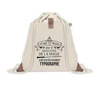 Sac à dos avec pochette Typographe Ministère de la Magie | Sac de Sport et Gym avec cordelettes en Toile | Idée Cadeau Collègue Noël Anniversaire | Sac Doudou