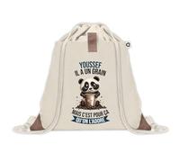 Sac à dos avec pochette Youssef Panda Grain | Sac de Sport et Gym avec cordelettes en Toile | Idée Cadeau Collègue Noël Anniversaire | Sac Doudou
