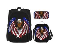 Sac à dos avec sac à déjeuner isotherme et trousse à crayons - Sac à dos de | Combinaison avec motif aigle patriotique du drapeau des États-Unis avec sac à déjeuner isotherme et pochette à crayons