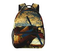 Sac À Dos Avion Tiger Moth Au Coucher du Soleil Cartables Unisexe Rucksack Loisir Cartable Scolaire pour Randonnée Camping École