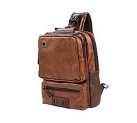 Sac à dos bandoulière en cuir PU avec port de charge USB, sac de poitrine vintage pour homme marron