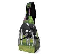 Sac à dos bandoulière pour homme et femme, sac de sport, sac à dos d'extérieur, sac à dos pratique à bandoulière - Vache Holstein et joli veau dans un pâturage d'été