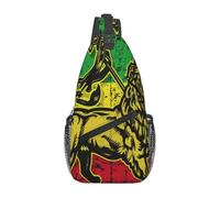 Sac à dos bandoulière réglable motif drapeau jamaïcain Rasta Reggae Judah Lion - Sac à bandoulière décontracté pour les voyages, la salle de sport et un usage quotidien