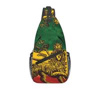 Sac à dos bandoulière réglable motif drapeau jamaïcain Rasta Reggae Judah Lion - Sac à bandoulière décontracté pour les voyages, la salle de sport et un usage quotidien