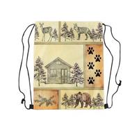 Sac À Dos Bear Rustic Cabin Country Wild Animal Sac De Sport Réglable Sacs À Cordon Pliable Gym Sack pour École Camping Voyage 36X42CM