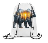 Sac À Dos Bear Tree Mountain Sunset Foggy Scenic Gym Sack Colourful Sacs À Cordon Réglable Sac De Sport pour Voyage École Swimming 36X42CM