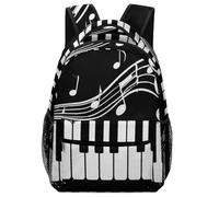 Sac À Dos Black and White Piano Keys with Musical Notes Backpack Ordinateur Portable Cartable Tendance Bookbag pour Randonnée Scolaire Cadeau Rentrée