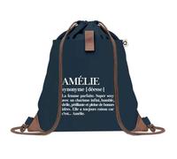 Sac à Dos Bleu avec Pochette Amélie Définition - Sac de Sport et Gym avec Cordelettes en Toile - Sac Doudou - Idée Cadeau Original Collègue, Anniversaire ou Départ Retraite