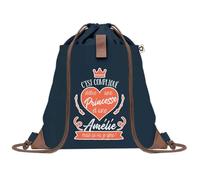 Sac à Dos Bleu avec Pochette Amélie Princesse - Sac de Sport et Gym avec Cordelettes en Toile - Sac Doudou - Idée Cadeau Original Collègue, Anniversaire ou Départ Retraite
