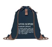 Sac à Dos Bleu avec Pochette Anne-Sophie Définition - Sac de Sport et Gym avec Cordelettes en Toile - Sac Doudou - Idée Cadeau Original Collègue, Anniversaire ou Départ Retraite