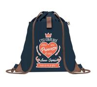 Sac à Dos Bleu avec Pochette Anne-Sophie Princesse - Sac de Sport et Gym avec Cordelettes en Toile - Sac Doudou - Idée Cadeau Original Collègue, Anniversaire ou Départ Retraite