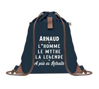 Sac à Dos Bleu avec Pochette Arnaud Retraite - Sac de Sport et Gym avec Cordelettes en Toile - Sac Doudou - Idée Cadeau Original Collègue, Anniversaire ou Départ Retraite