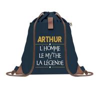 Sac à Dos Bleu avec Pochette Arthur Homme Mythe Légende - jaune - Sac de Sport et Gym avec Cordelettes en Toile - Sac Doudou - Idée Cadeau Original Collègue, Anniversaire ou Départ Retraite