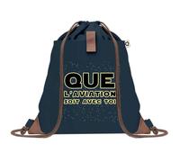 Sac à Dos Bleu avec Pochette Aviation soit avec toi - Sac de Sport et Gym avec Cordelettes en Toile - Sac Doudou - Idée Cadeau Original Collègue, Anniversaire ou Départ Retraite