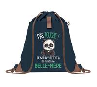 Sac à Dos Bleu avec Pochette Belle-Mère Pas Touche Panda - Sac de Sport et Gym avec Cordelettes en Toile - Sac Doudou - Idée Cadeau Original Collègue, Anniversaire ou Départ Retraite