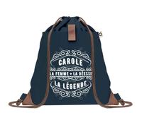 Sac à Dos Bleu avec Pochette Carole Déesse Légende - Sac de Sport et Gym avec Cordelettes en Toile - Sac Doudou - Idée Cadeau Original Collègue, Anniversaire ou Départ Retraite