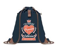 Sac à Dos Bleu avec Pochette Catherine Princesse - Sac de Sport et Gym avec Cordelettes en Toile - Sac Doudou - Idée Cadeau Original Collègue, Anniversaire ou Départ Retraite