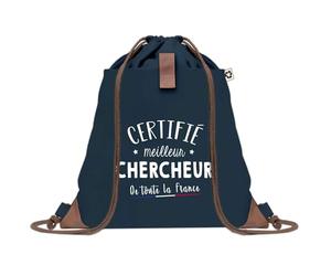 Sac à Dos Bleu avec Pochette Certifié meilleur Chercheur - Sac de Sport et Gym avec Cordelettes en Toile - Sac Doudou - Idée Cadeau Original Collègue, Anniversaire ou Départ Retraite