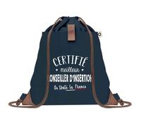 Sac à Dos Bleu avec Pochette Certifié meilleur Conseiller d'Insertion - Sac de Sport et Gym avec Cordelettes en Toile - Sac Doudou - Idée Cadeau Original Collègue, Anniversaire ou Départ Retraite