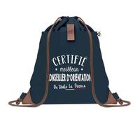 Sac à Dos Bleu avec Pochette Certifié meilleur Conseiller d'Orientation - Sac de Sport et Gym avec Cordelettes en Toile - Sac Doudou - Idée Cadeau Original Collègue, Anniversaire ou Départ Retraite