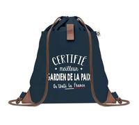 Sac à Dos Bleu avec Pochette Certifié meilleur Gardien d'Immeuble - Sac de Sport et Gym avec Cordelettes en Toile - Sac Doudou - Idée Cadeau Original Collègue, Anniversaire ou Départ Retraite