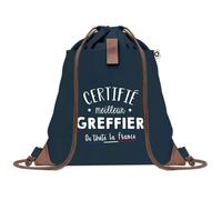 Sac à Dos Bleu avec Pochette Certifié meilleur Greffier - Sac de Sport et Gym avec Cordelettes en Toile - Sac Doudou - Idée Cadeau Original Collègue, Anniversaire ou Départ Retraite