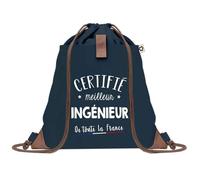 Sac à Dos Bleu avec Pochette Certifié meilleur Ingénieur - Sac de Sport et Gym avec Cordelettes en Toile - Sac Doudou - Idée Cadeau Original Collègue, Anniversaire ou Départ Retraite
