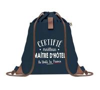 Sac à Dos Bleu avec Pochette Certifié meilleur Maître d'Hôtel - Sac de Sport et Gym avec Cordelettes en Toile - Sac Doudou - Idée Cadeau Original Collègue, Anniversaire ou Départ Retraite