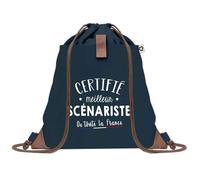 Sac à Dos Bleu avec Pochette Certifié meilleur Scénariste - Sac de Sport et Gym avec Cordelettes en Toile - Sac Doudou - Idée Cadeau Original Collègue, Anniversaire ou Départ Retraite