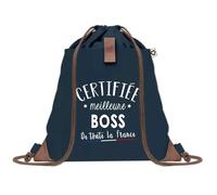 Sac à Dos Bleu avec Pochette Certifiée meilleure Boss - Sac de Sport et Gym avec Cordelettes en Toile - Sac Doudou - Idée Cadeau Original Collègue, Anniversaire ou Départ Retraite