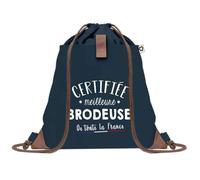 Sac à Dos Bleu avec Pochette Certifiée meilleure Brodeuse - Sac de Sport et Gym avec Cordelettes en Toile - Sac Doudou - Idée Cadeau Original Collègue, Anniversaire ou Départ Retraite