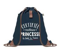 Sac à Dos Bleu avec Pochette Certifiée meilleure Princesse - Sac de Sport et Gym avec Cordelettes en Toile - Sac Doudou - Idée Cadeau Original Collègue, Anniversaire ou Départ Retraite
