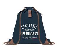 Sac à Dos Bleu avec Pochette Certifiée meilleure Représentante - Sac de Sport et Gym avec Cordelettes en Toile - Sac Doudou - Idée Cadeau Original Collègue, Anniversaire ou Départ Retraite