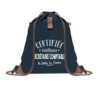 Sac à Dos Bleu avec Pochette Certifiée meilleure Secrétaire Comptable - Sac de Sport et Gym avec Cordelettes en Toile - Sac Doudou - Idée Cadeau Original Collègue, Anniversaire ou Départ Retraite
