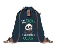 Sac à Dos Bleu avec Pochette Coeur Pas Touche Panda - Sac de Sport et Gym avec Cordelettes en Toile - Sac Doudou - Idée Cadeau Original Collègue, Anniversaire ou Départ Retraite