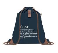 Sac à Dos Bleu avec Pochette Élise Définition - Sac de Sport et Gym avec Cordelettes en Toile - Sac Doudou - Idée Cadeau Original Collègue, Anniversaire ou Départ Retraite