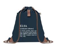 Sac à Dos Bleu avec Pochette Elsa Définition - Sac de Sport et Gym avec Cordelettes en Toile - Sac Doudou - Idée Cadeau Original Collègue, Anniversaire ou Départ Retraite