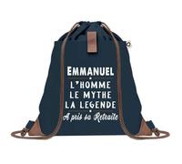 Sac à Dos Bleu avec Pochette Emmanuel Retraite - Sac de Sport et Gym avec Cordelettes en Toile - Sac Doudou - Idée Cadeau Original Collègue, Anniversaire ou Départ Retraite
