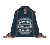 Sac à Dos Bleu avec Pochette Emmanuelle Déesse Légende - Sac de Sport et Gym avec Cordelettes en Toile - Sac Doudou - Idée Cadeau Original Collègue, Anniversaire ou Départ Retraite