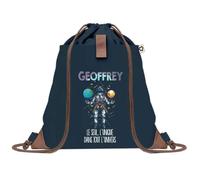 Sac à Dos Bleu avec Pochette Geoffrey Unique dans l'Univers - Sac de Sport et Gym avec Cordelettes en Toile - Sac Doudou - Idée Cadeau Original Collègue, Anniversaire ou Départ Retraite