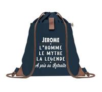 Sac à Dos Bleu avec Pochette Jerome Retraite - Sac de Sport et Gym avec Cordelettes en Toile - Sac Doudou - Idée Cadeau Original Collègue, Anniversaire ou Départ Retraite