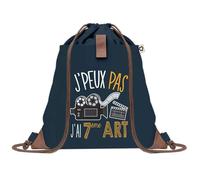 Sac à Dos Bleu avec Pochette J'peux Pas 7ème Art - Sac de Sport et Gym avec Cordelettes en Toile - Sac Doudou - Idée Cadeau Original Collègue, Anniversaire ou Départ Retraite
