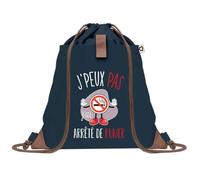 Sac à Dos Bleu avec Pochette J'peux Pas Arrêté de Fumer - Sac de Sport et Gym avec Cordelettes en Toile - Sac Doudou - Idée Cadeau Original Collègue, Anniversaire ou Départ Retraite