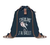 Sac à Dos Bleu avec Pochette J'peux Pas Ballet Danse Classique - Sac de Sport et Gym avec Cordelettes en Toile - Sac Doudou - Idée Cadeau Original Collègue, Anniversaire ou Départ Retraite