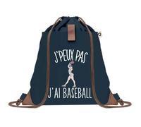 Sac à Dos Bleu avec Pochette J'peux Pas Baseball - Sac de Sport et Gym avec Cordelettes en Toile - Sac Doudou - Idée Cadeau Original Collègue, Anniversaire ou Départ Retraite