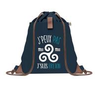 Sac à Dos Bleu avec Pochette J'peux Pas Breton - Sac de Sport et Gym avec Cordelettes en Toile - Sac Doudou - Idée Cadeau Original Collègue, Anniversaire ou Départ Retraite