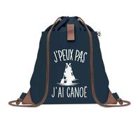 Sac à Dos Bleu avec Pochette J'peux Pas Canoë - Sac de Sport et Gym avec Cordelettes en Toile - Sac Doudou - Idée Cadeau Original Collègue, Anniversaire ou Départ Retraite