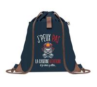 Sac à Dos Bleu avec Pochette J'peux Pas Caserne Pompier - Sac de Sport et Gym avec Cordelettes en Toile - Sac Doudou - Idée Cadeau Original Collègue, Anniversaire ou Départ Retraite